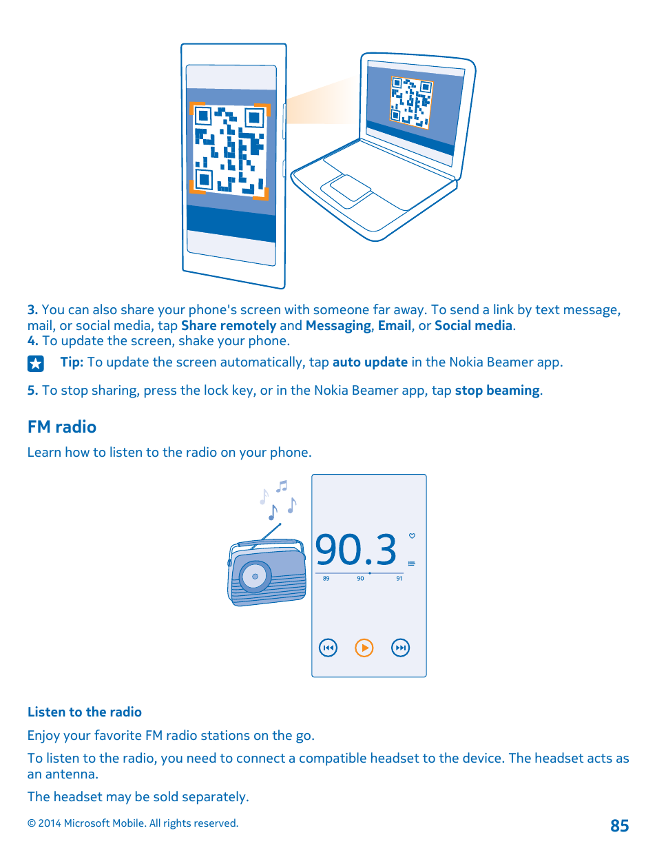 Fm radio, Listen to the radio | Nokia Lumia 1520 User Manual | Page 85 / 115