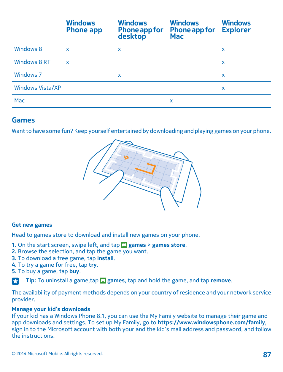 Games, Get new games | Nokia Lumia 1520 User Manual | Page 87 / 115