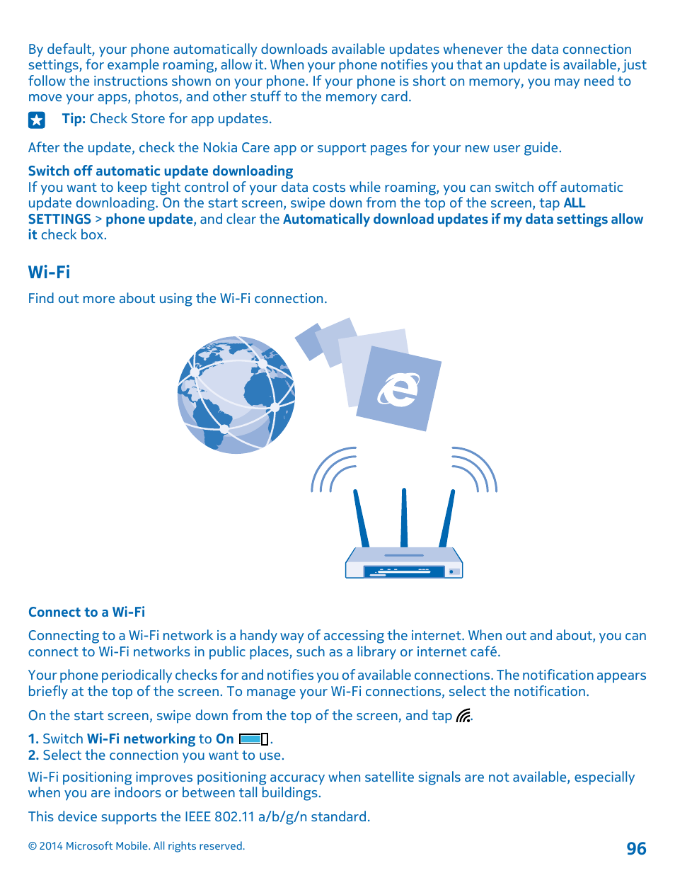 Wi-fi, Connect to a wi-fi | Nokia Lumia 1520 User Manual | Page 96 / 115