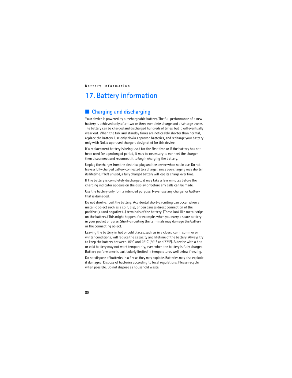 Battery information, Charging and discharging | Nokia 6086 User Manual | Page 113 / 233