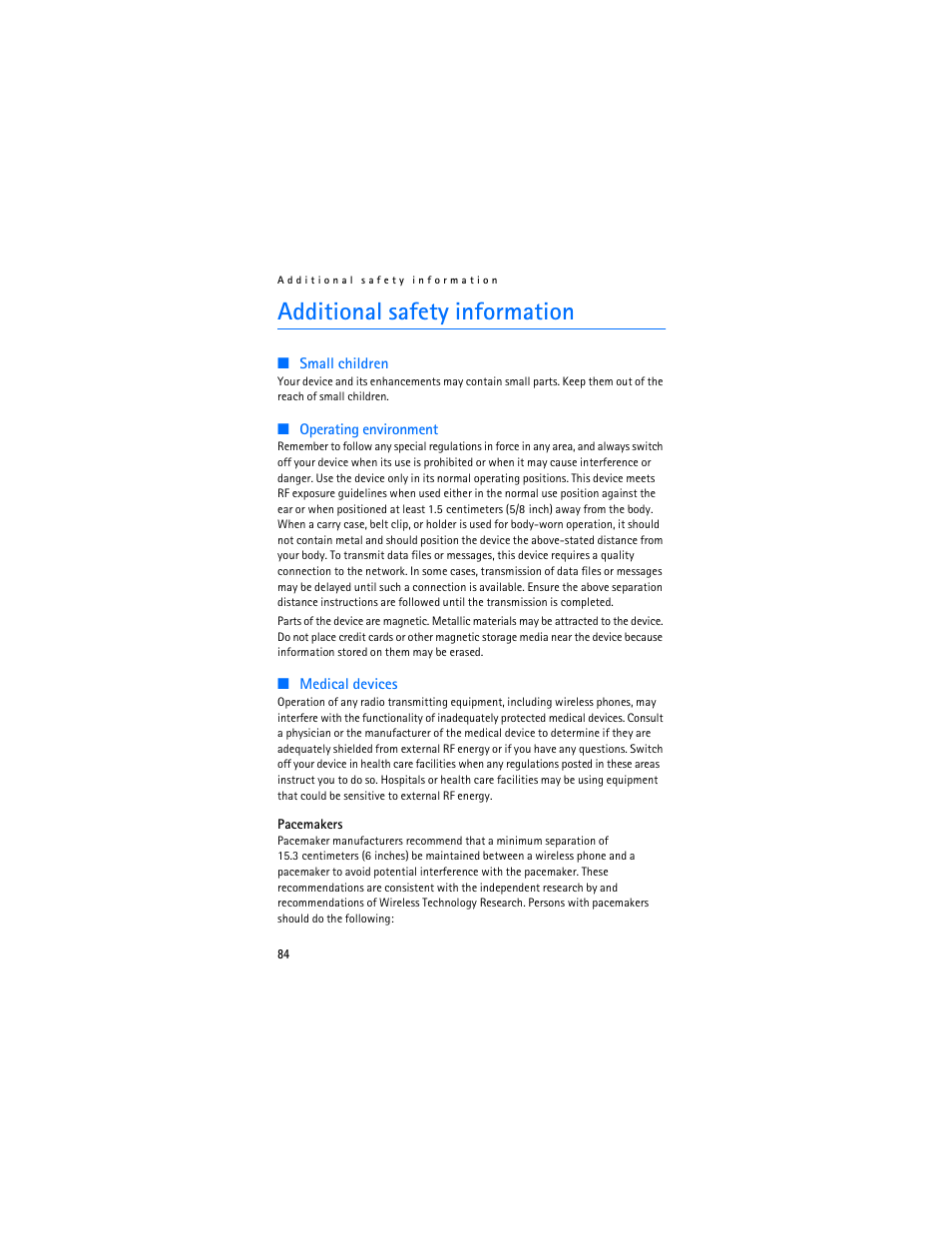 Additional safety information, Additional safety information 84 | Nokia 6086 User Manual | Page 117 / 233