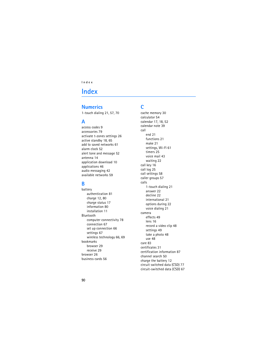 Index, Numerics | Nokia 6086 User Manual | Page 123 / 233