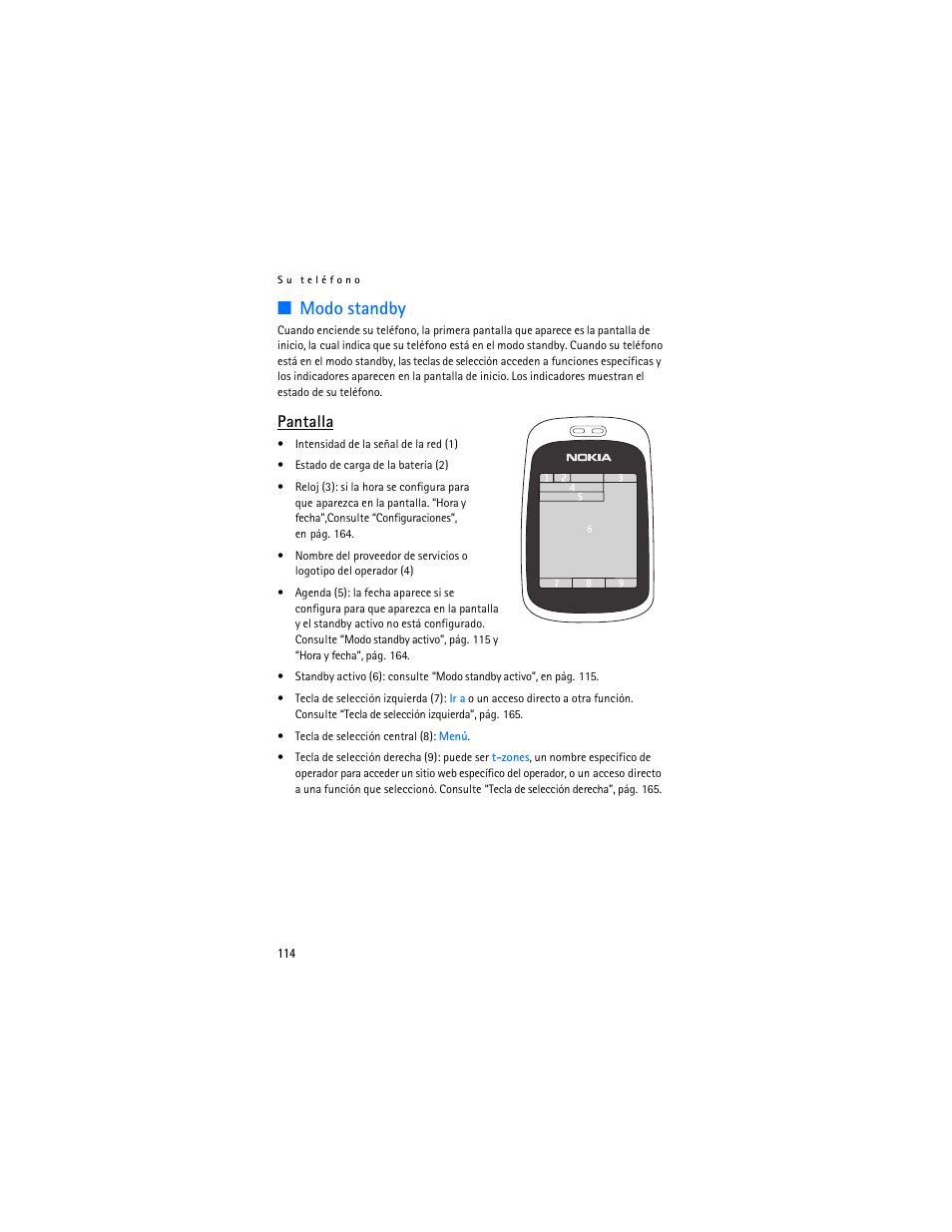 Modo standby, Pantalla | Nokia 6086 User Manual | Page 147 / 233