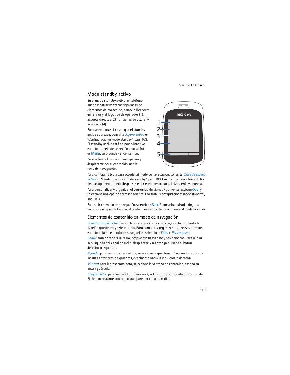 Modo standby activo”, p, 115 y, Modo standby activo | Nokia 6086 User Manual | Page 148 / 233