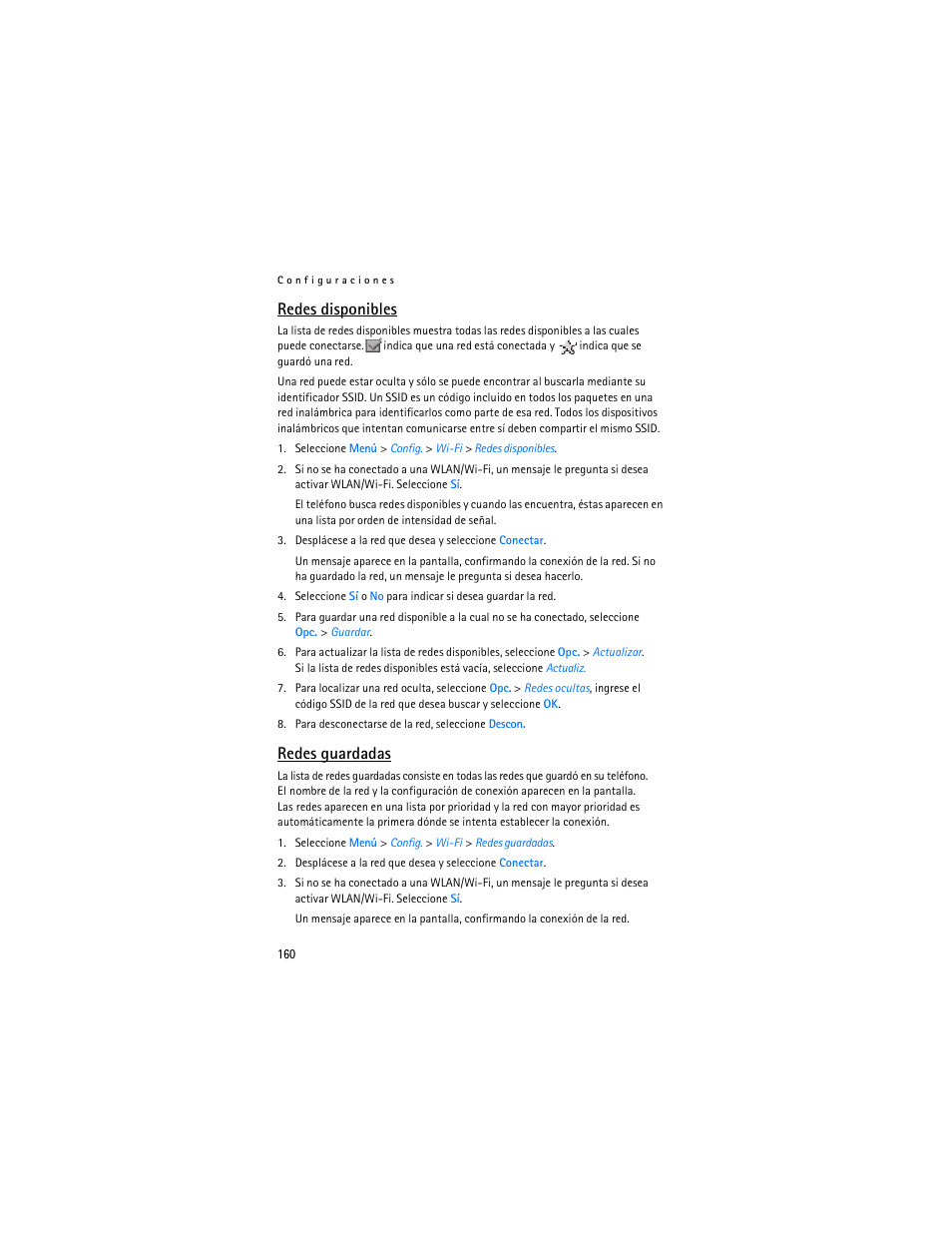 Redes disponibles, Redes guardadas | Nokia 6086 User Manual | Page 193 / 233