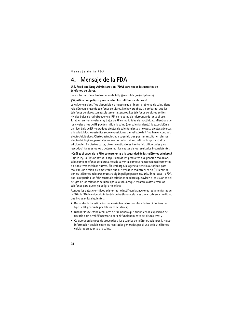 Mensaje de la fda | Nokia 6086 User Manual | Page 32 / 233