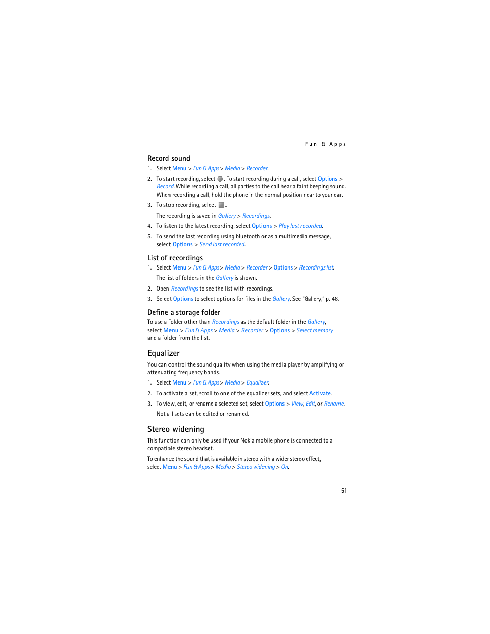 Equalizer, Stereo widening | Nokia 6086 User Manual | Page 84 / 233