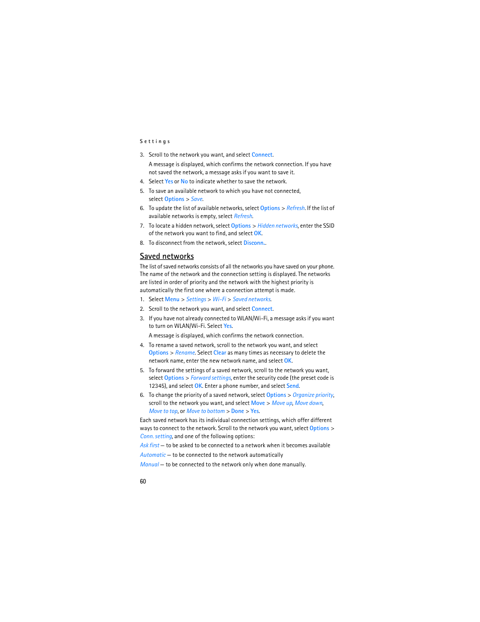 Saved networks | Nokia 6086 User Manual | Page 93 / 233