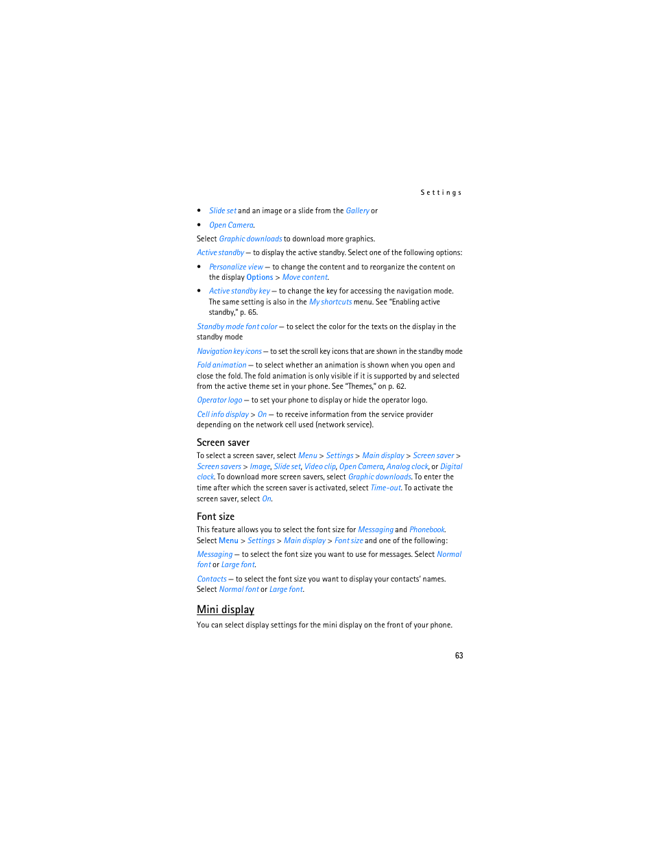 Mini display | Nokia 6086 User Manual | Page 96 / 233