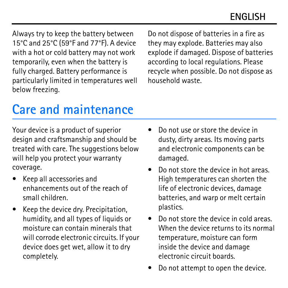 Care and maintenance | Nokia Bluetooth Headset BH-600 User Manual | Page 9 / 10