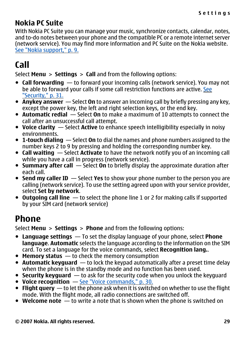 Nokia pc suite, Call, Phone | Nokia 5310 User Manual | Page 30 / 114