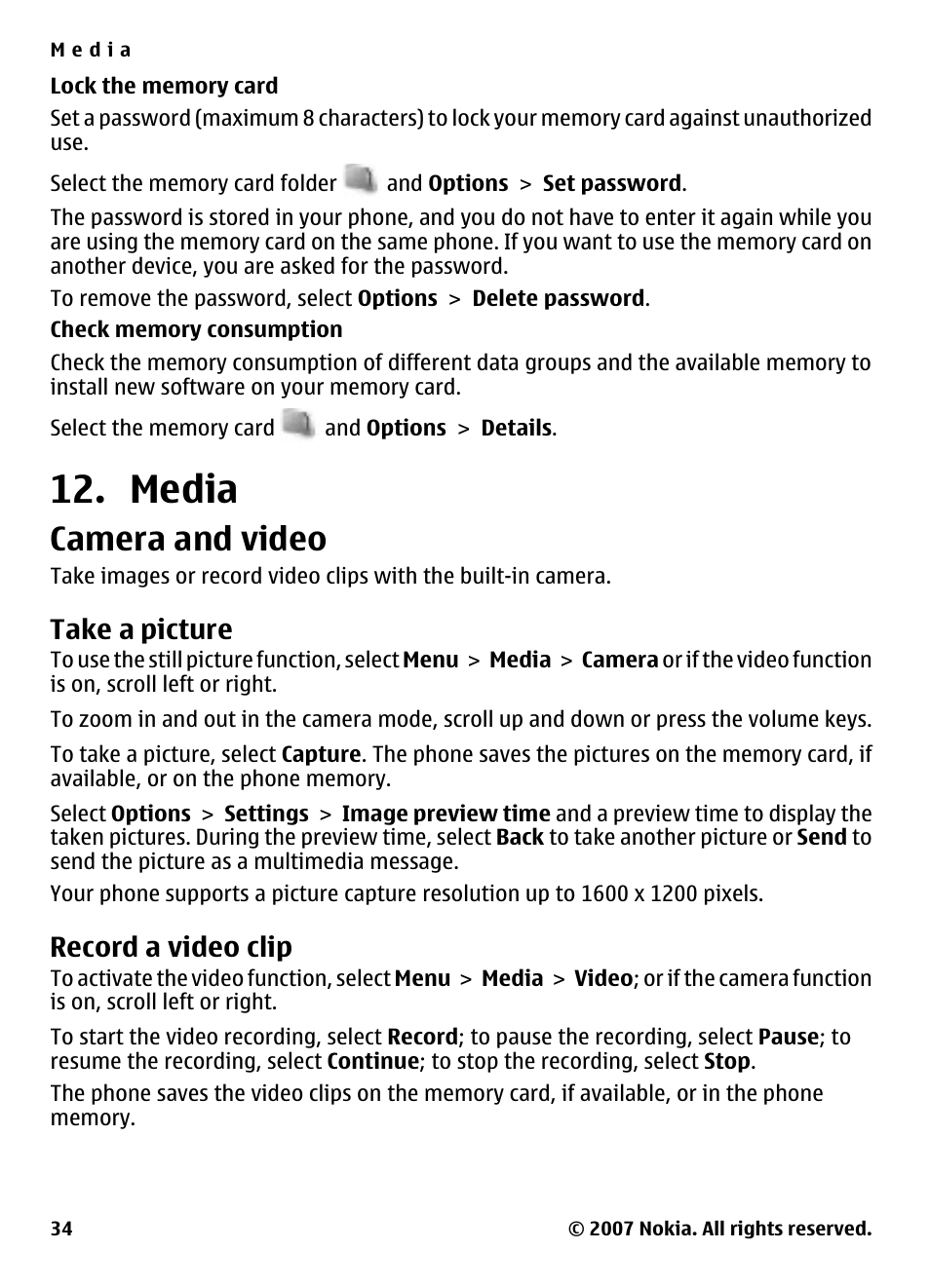 Media, Camera and video, Take a picture | Record a video clip | Nokia 5310 User Manual | Page 35 / 114