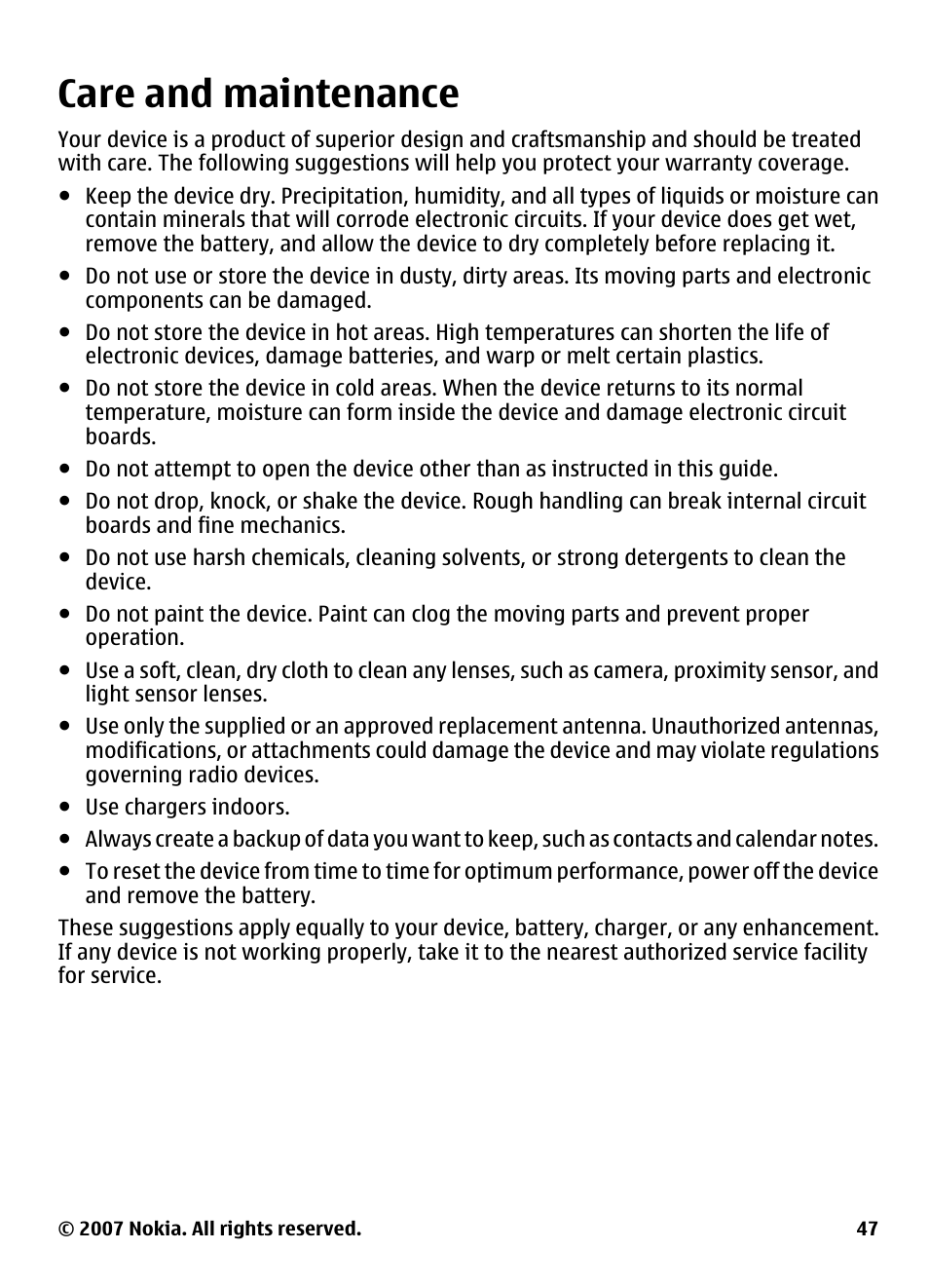 Care and maintenance | Nokia 5310 User Manual | Page 48 / 114