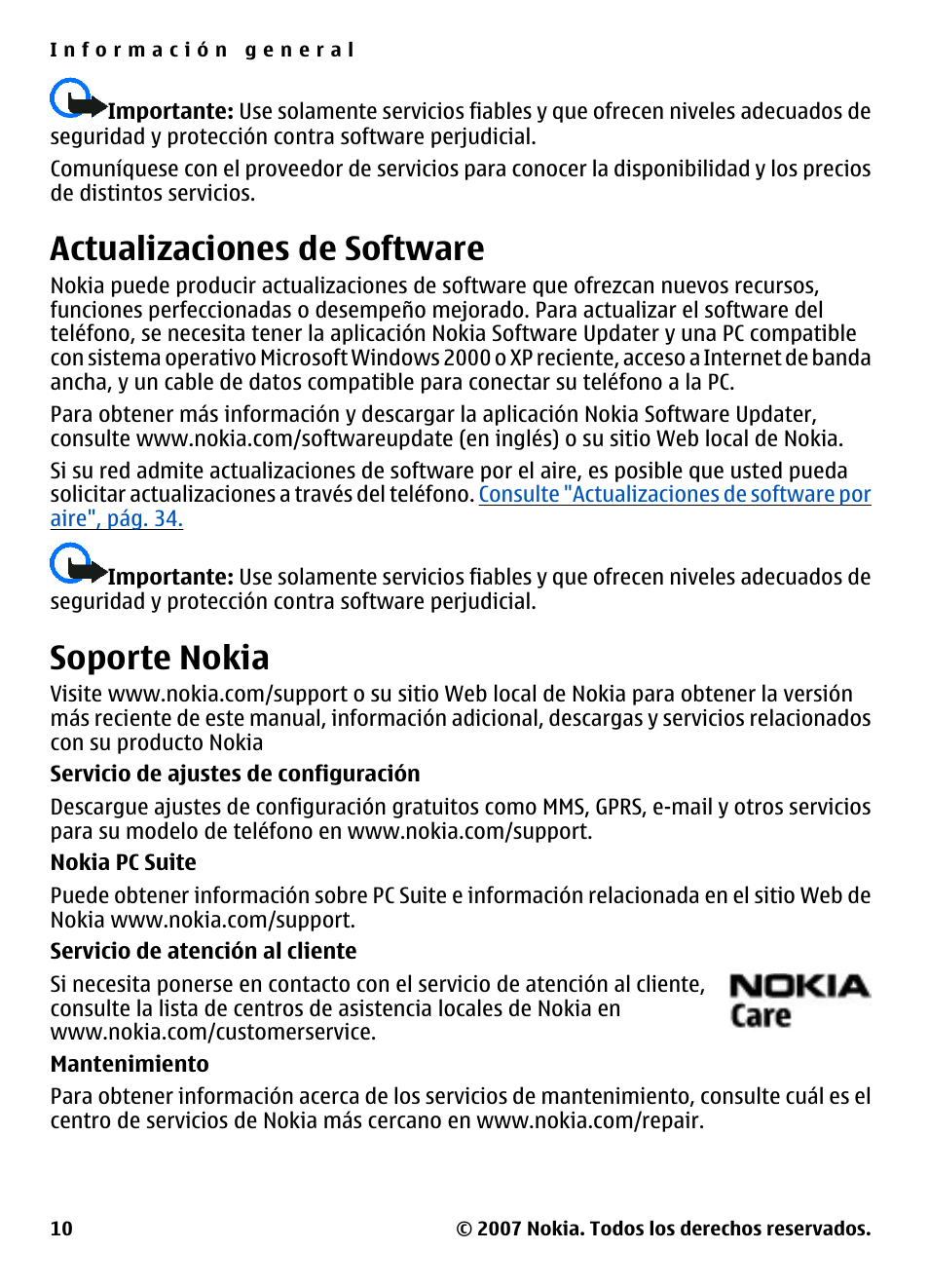 Actualizaciones de software, Soporte nokia | Nokia 5310 User Manual | Page 65 / 114