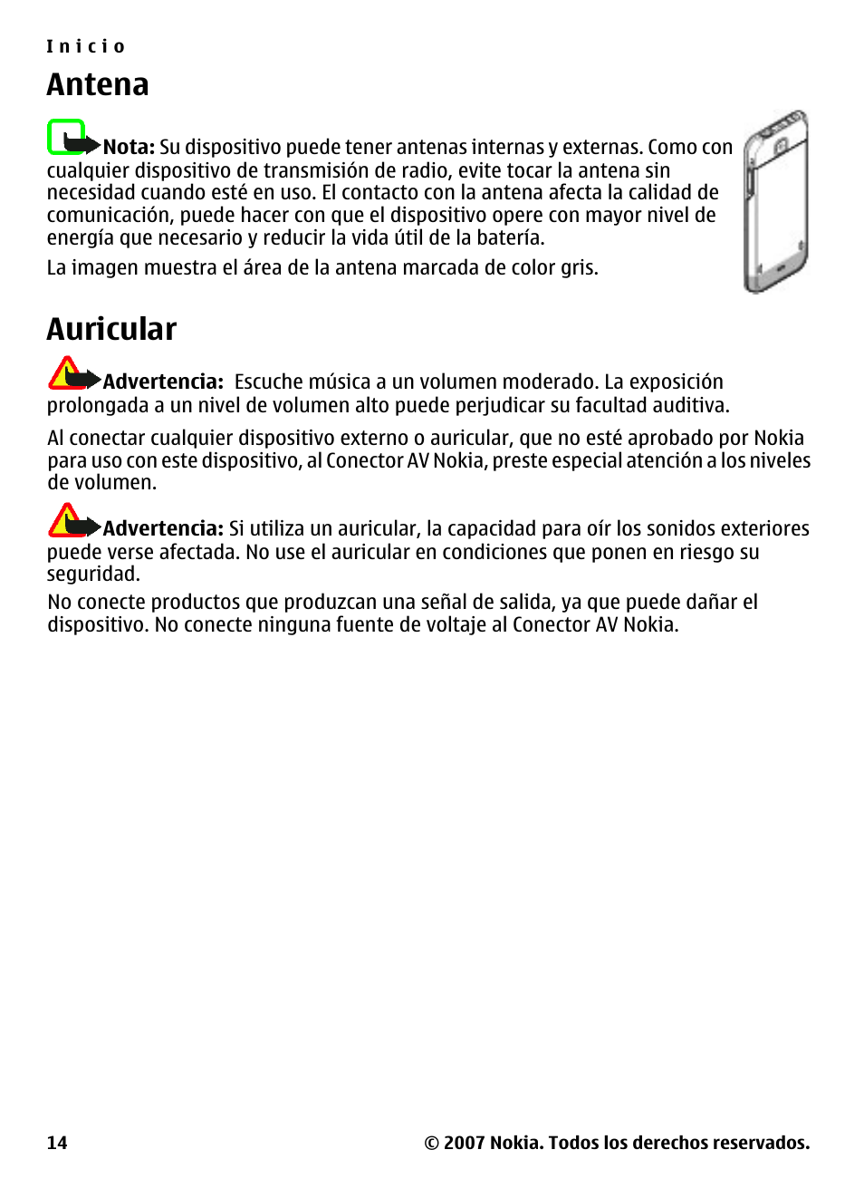 Antena, Auricular | Nokia 5310 User Manual | Page 69 / 114