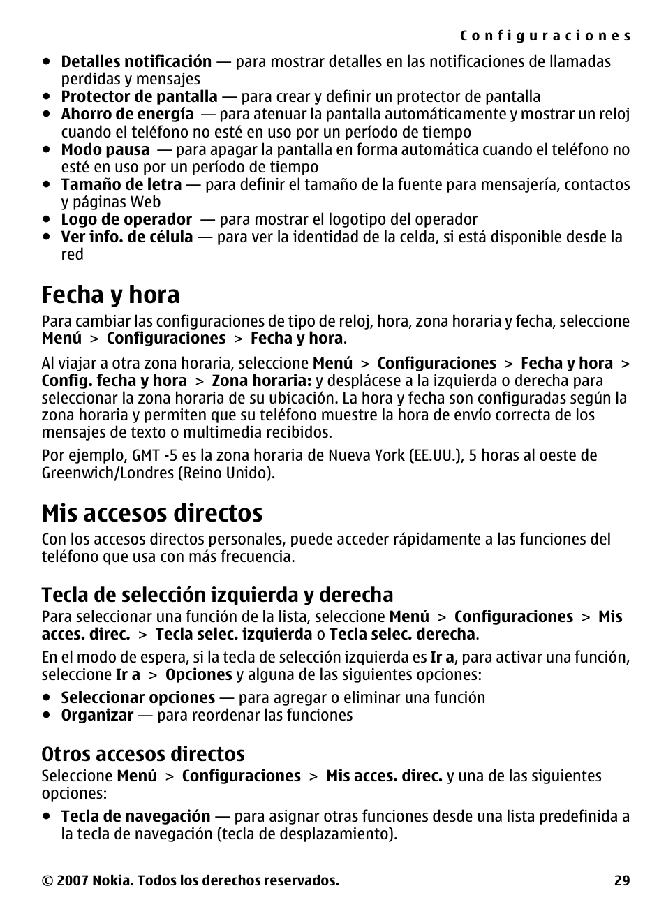 Fecha y hora, Mis accesos directos, Tecla de selección izquierda y derecha | Otros accesos directos, Tecla de selección izquierda y, Derecha, Consulte "fecha y hora", pág. 29, Consulte "tecla, De selección izquierda y derecha", pág. 29 | Nokia 5310 User Manual | Page 84 / 114