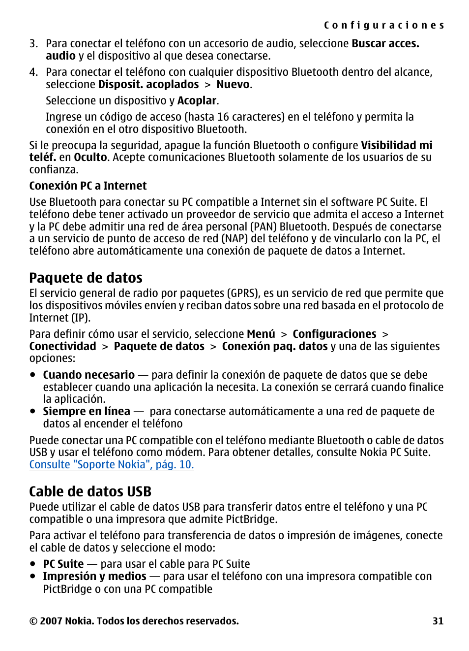 Paquete de datos, Cable de datos usb | Nokia 5310 User Manual | Page 86 / 114