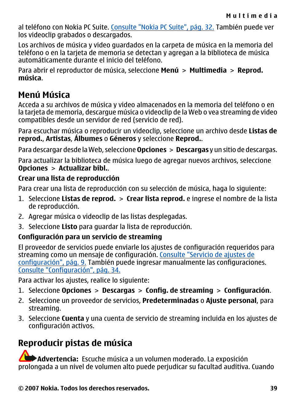 Menú música, Reproducir pistas de música | Nokia 5310 User Manual | Page 94 / 114