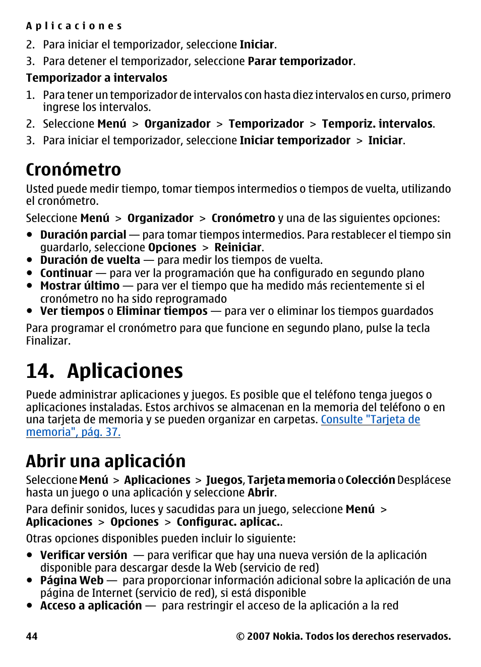 Cronómetro, Aplicaciones, Abrir una aplicación | Nokia 5310 User Manual | Page 99 / 114