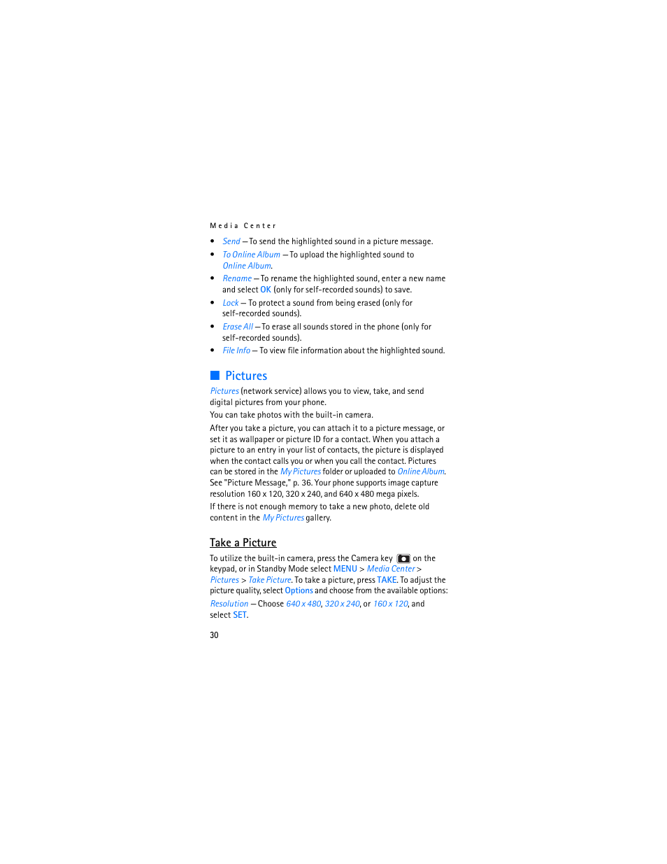 Pictures, Take a picture | Nokia 2605 User Manual | Page 31 / 101