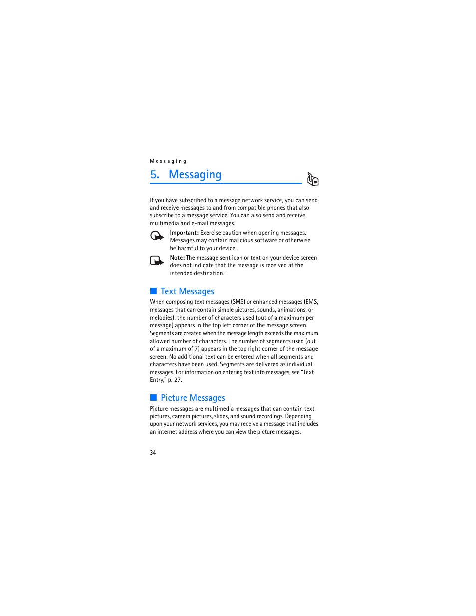 Messaging, Text messages, Picture messages | Text messages picture messages | Nokia 2605 User Manual | Page 35 / 101