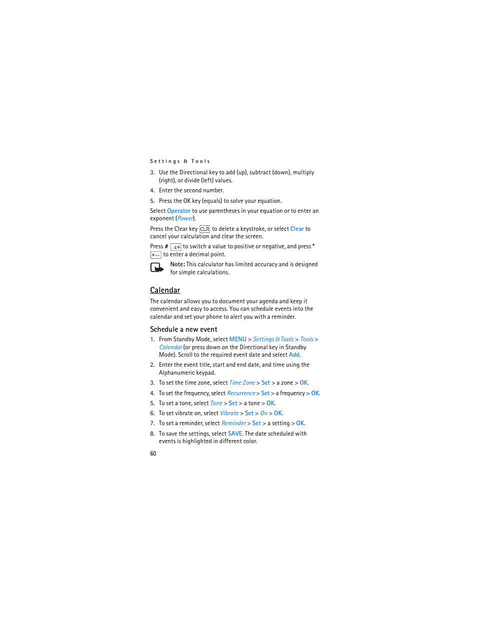 Calendar | Nokia 2605 User Manual | Page 61 / 101