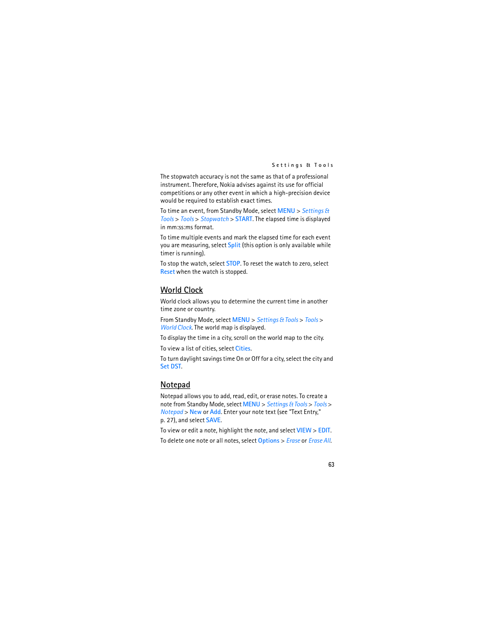 World clock | Nokia 2605 User Manual | Page 64 / 101