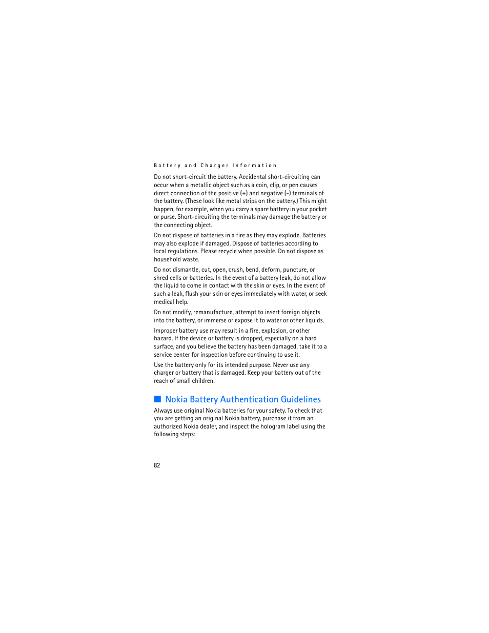 Nokia battery authentication guidelines | Nokia 2605 User Manual | Page 83 / 101