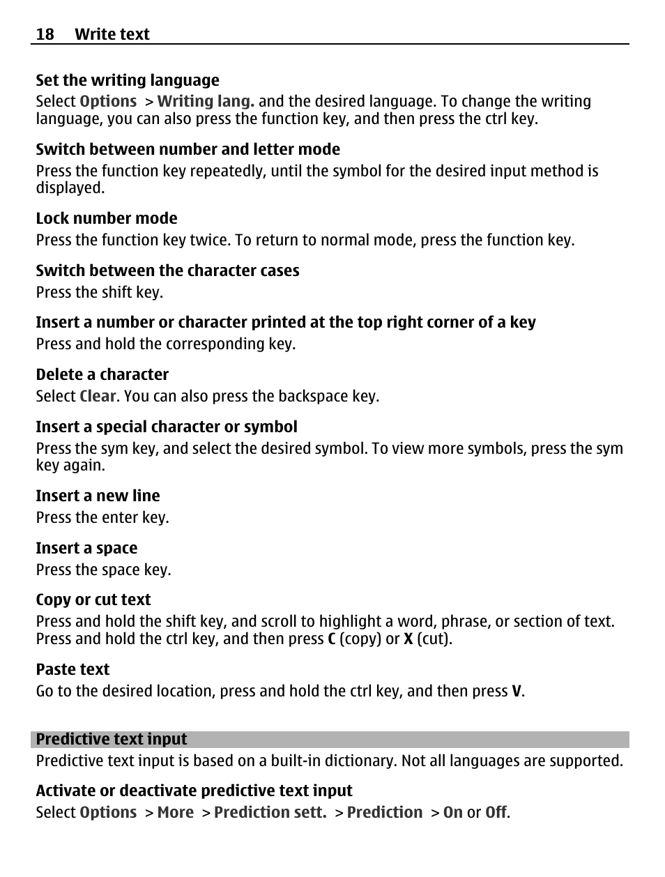 Predictive text input | Nokia X2-01 User Manual | Page 18 / 44
