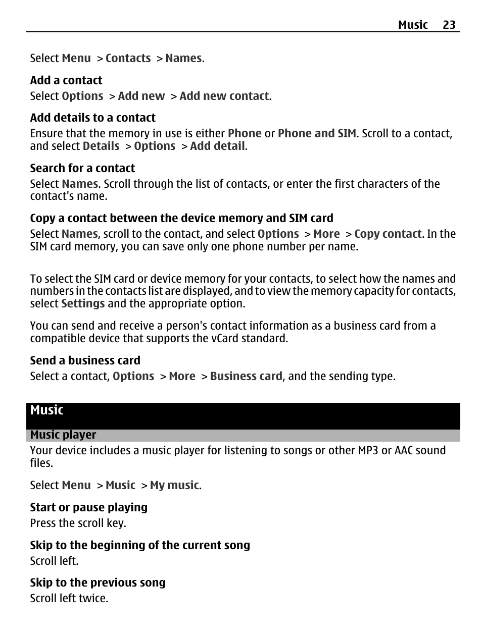 Music, Music player | Nokia X2-01 User Manual | Page 23 / 44