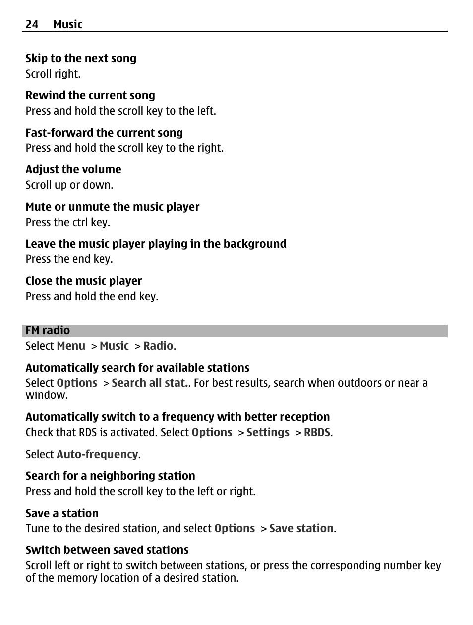 Fm radio | Nokia X2-01 User Manual | Page 24 / 44