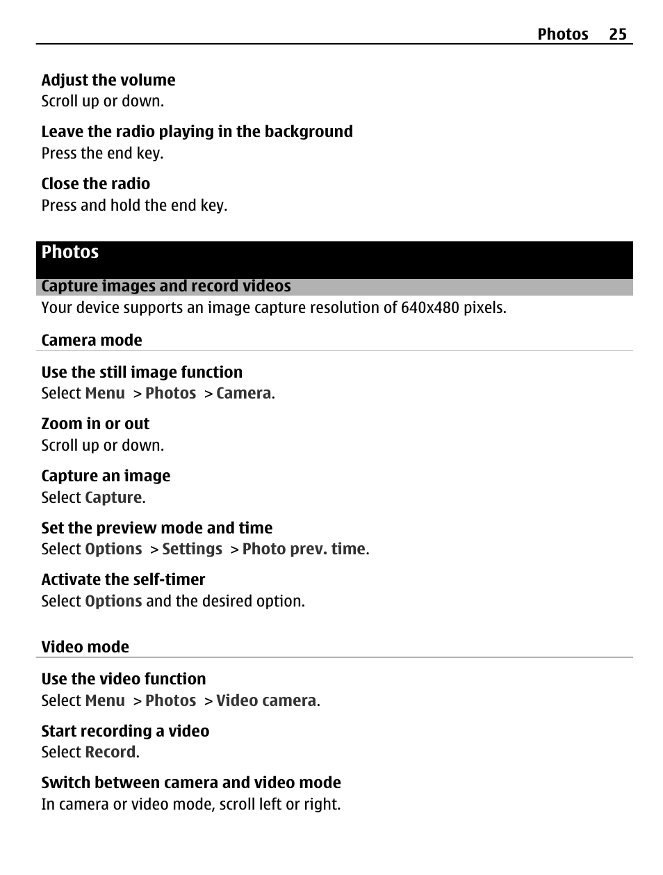 Photos, Capture images and record videos | Nokia X2-01 User Manual | Page 25 / 44