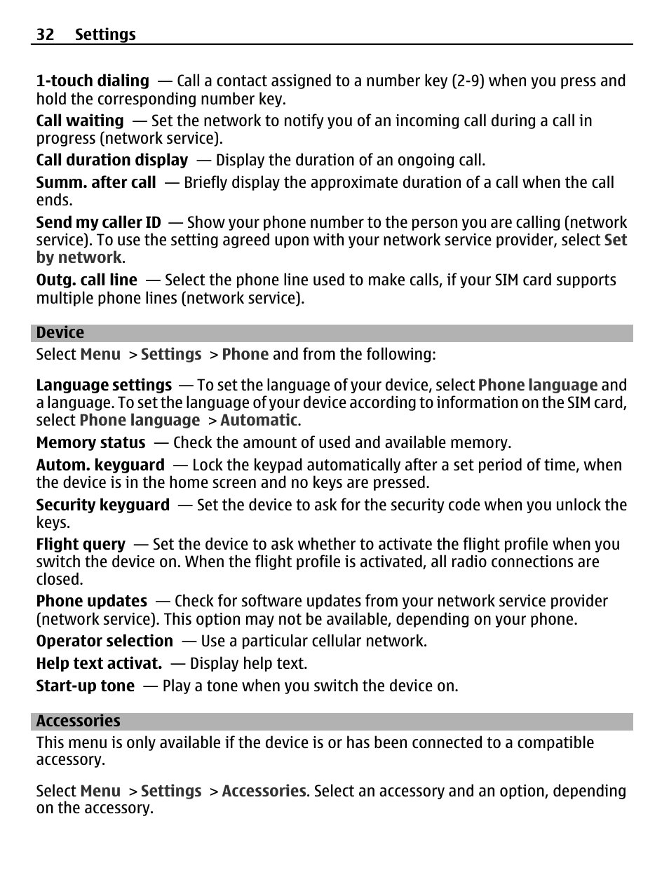 Device, Accessories | Nokia X2-01 User Manual | Page 32 / 44