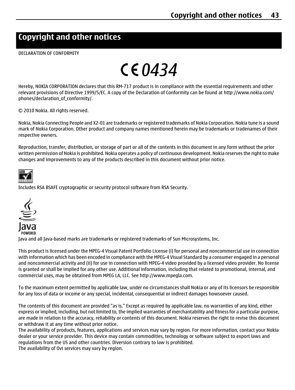Copyright and other notices, Copyright and other notices 43 | Nokia X2-01 User Manual | Page 43 / 44