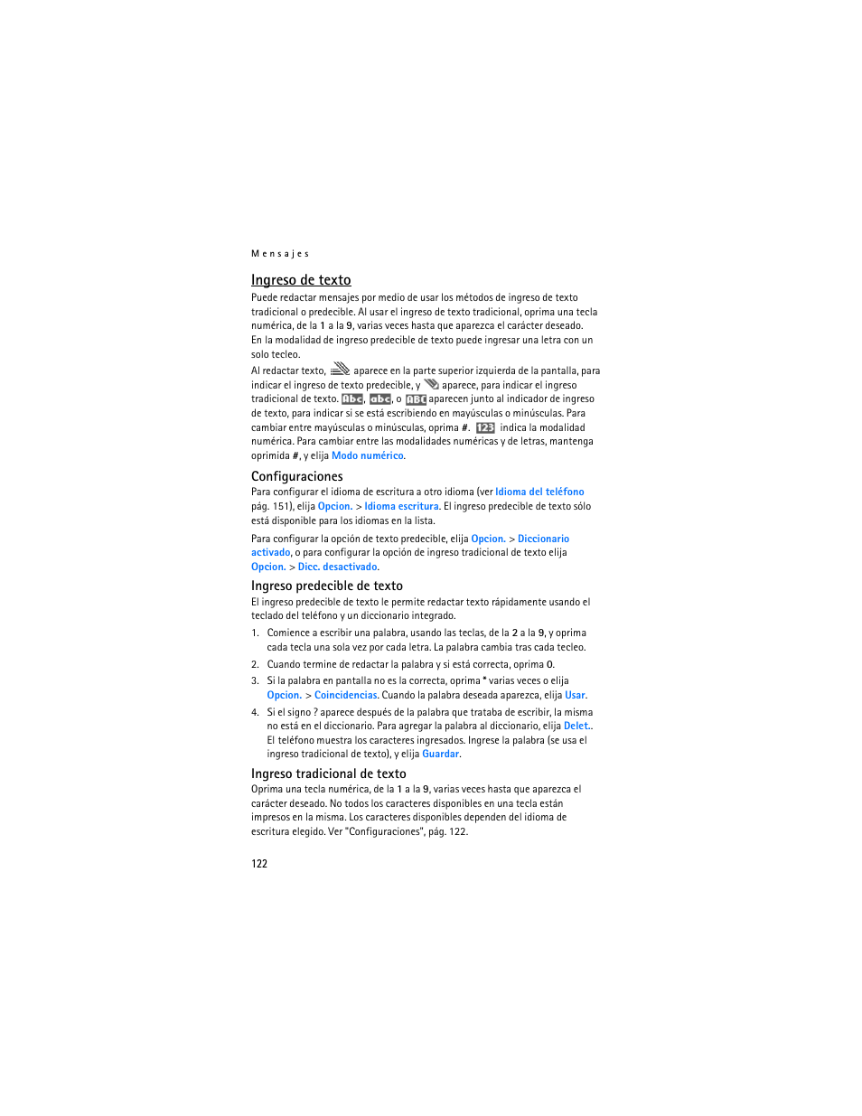Ingreso de texto | Nokia 8801 User Manual | Page 123 / 209