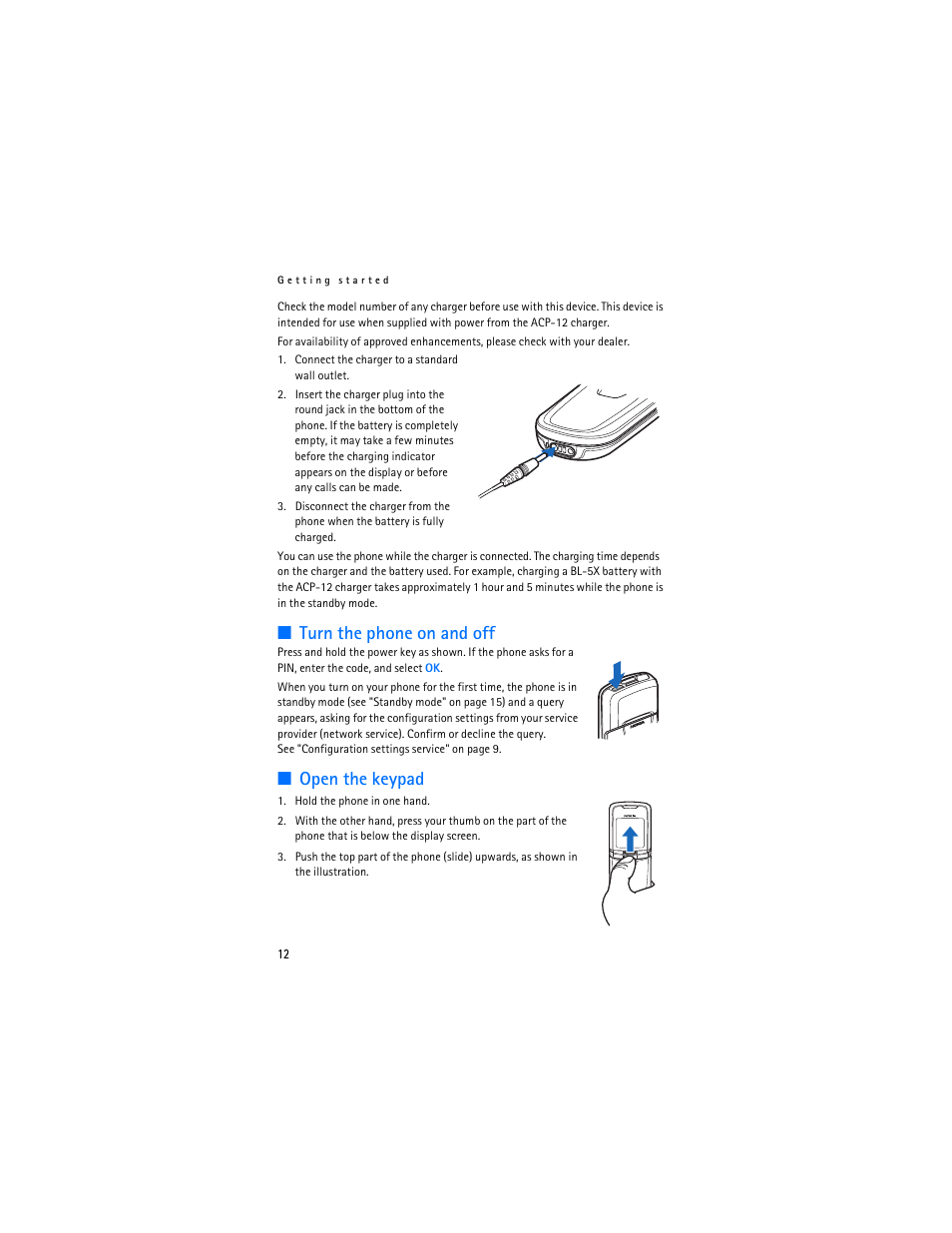 Turn the phone on and off, Open the keypad | Nokia 8801 User Manual | Page 13 / 209