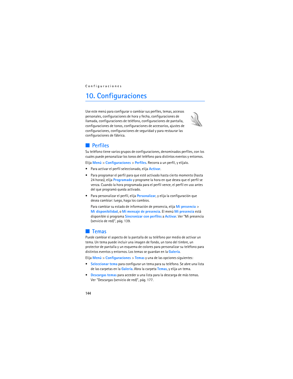 Configuraciones, Perfiles, Temas | Nokia 8801 User Manual | Page 145 / 209