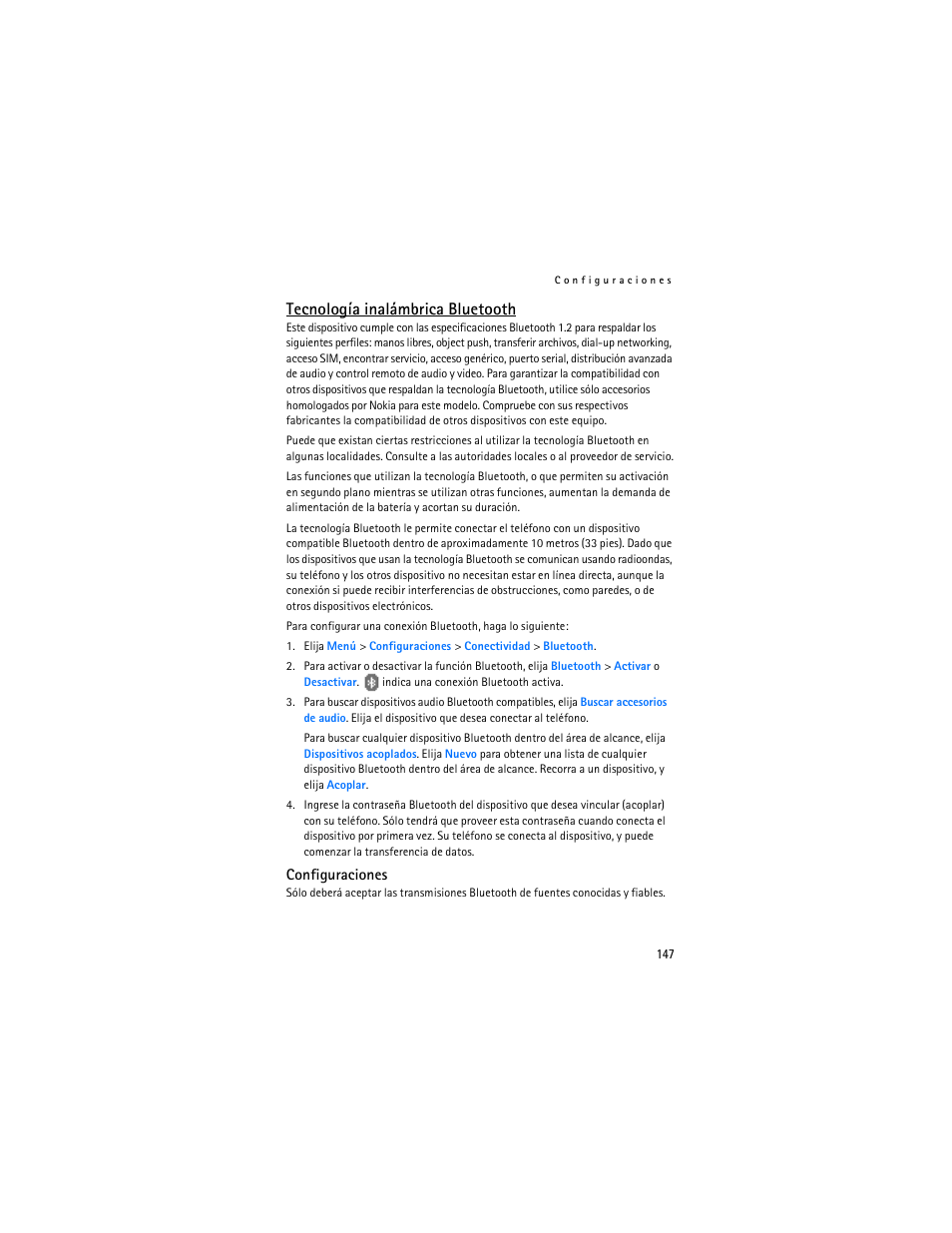 Tecnología inalámbrica bluetooth | Nokia 8801 User Manual | Page 148 / 209