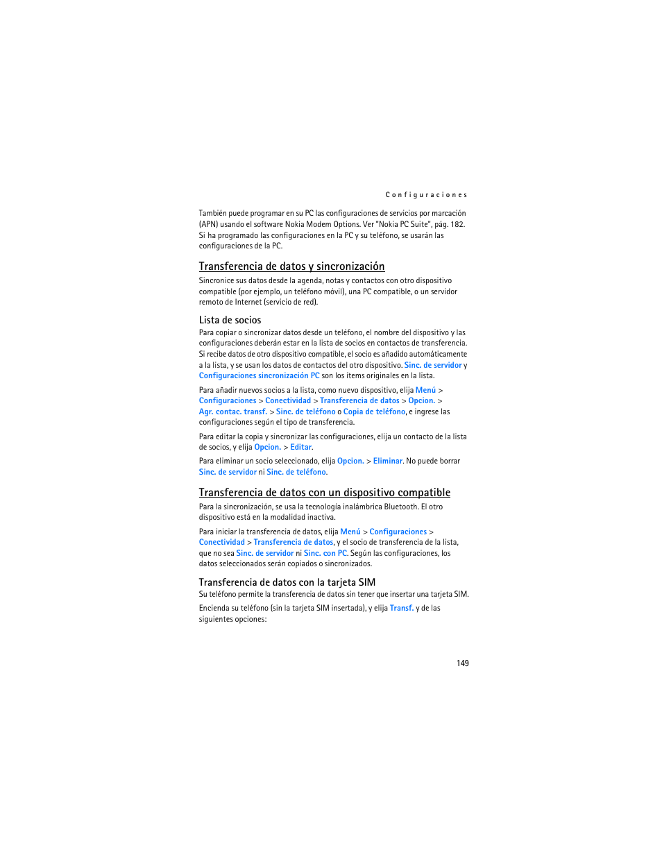 Transferencia de datos y sincronización | Nokia 8801 User Manual | Page 150 / 209