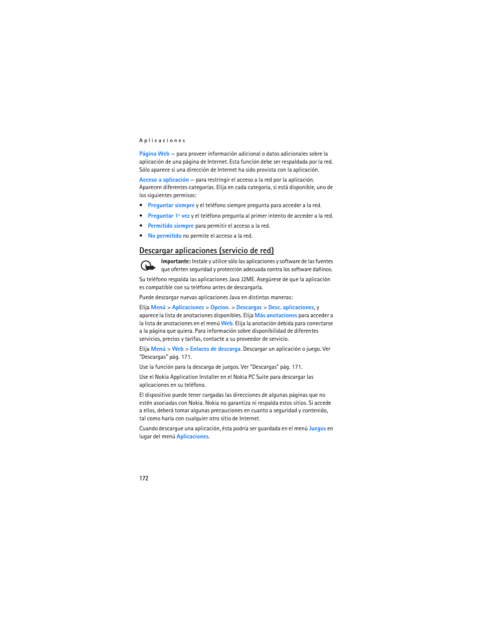 Descargar aplicaciones (servicio de red) | Nokia 8801 User Manual | Page 173 / 209