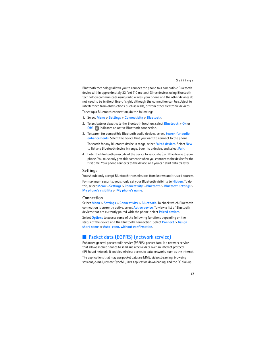 Packet data (egprs) (network service) | Nokia 8801 User Manual | Page 48 / 209