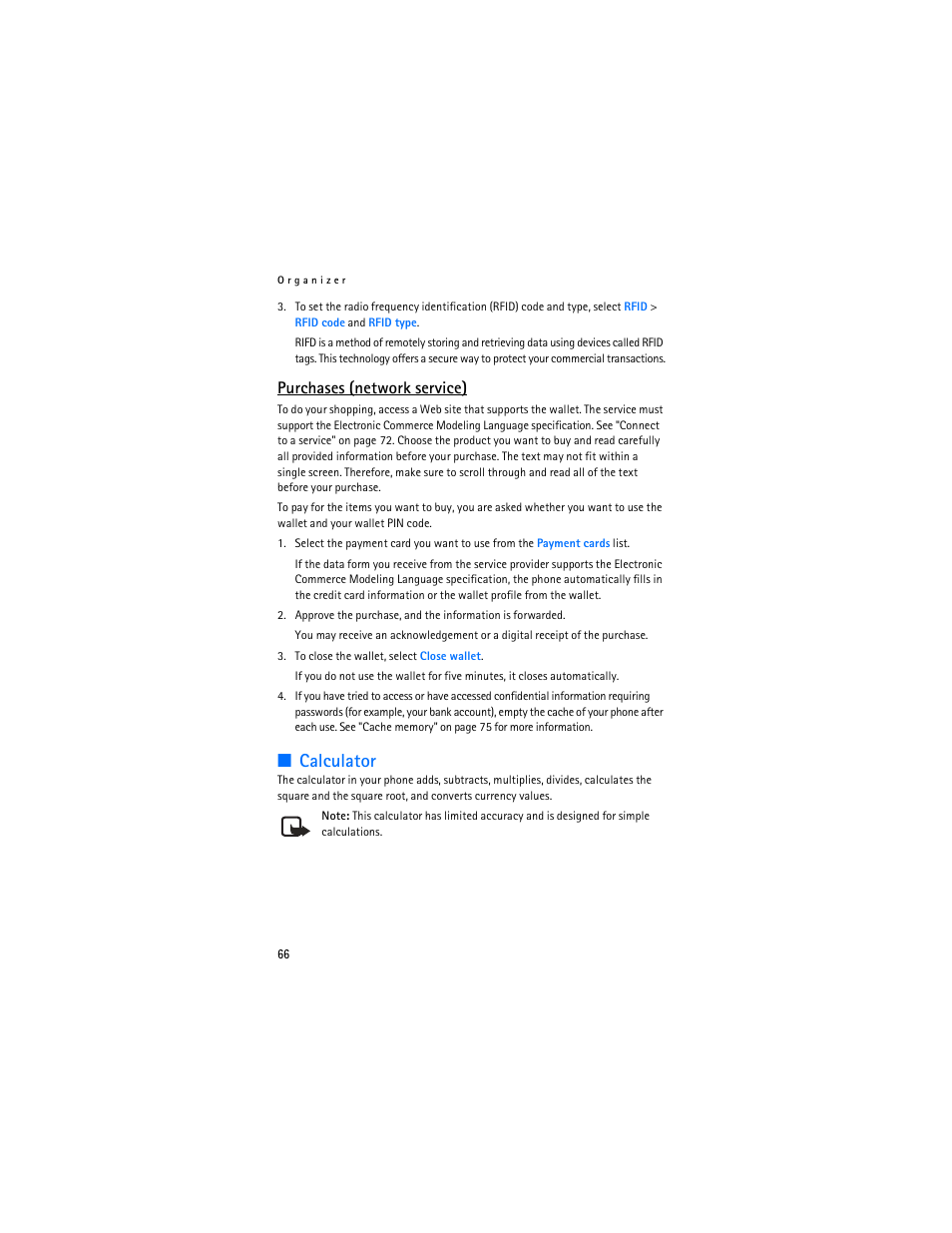 Calculator, Purchases (network service) | Nokia 8801 User Manual | Page 67 / 209
