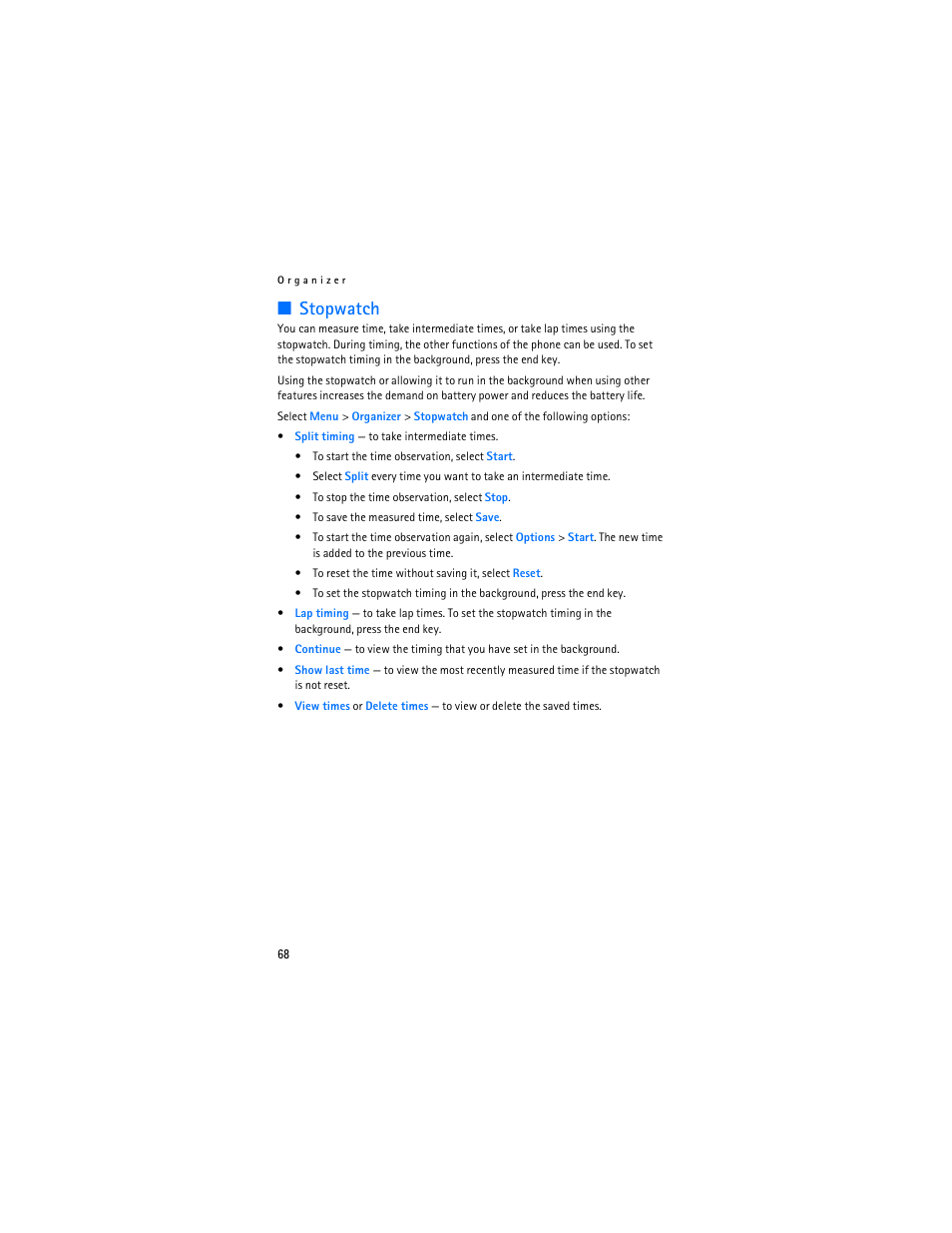 Stopwatch | Nokia 8801 User Manual | Page 69 / 209