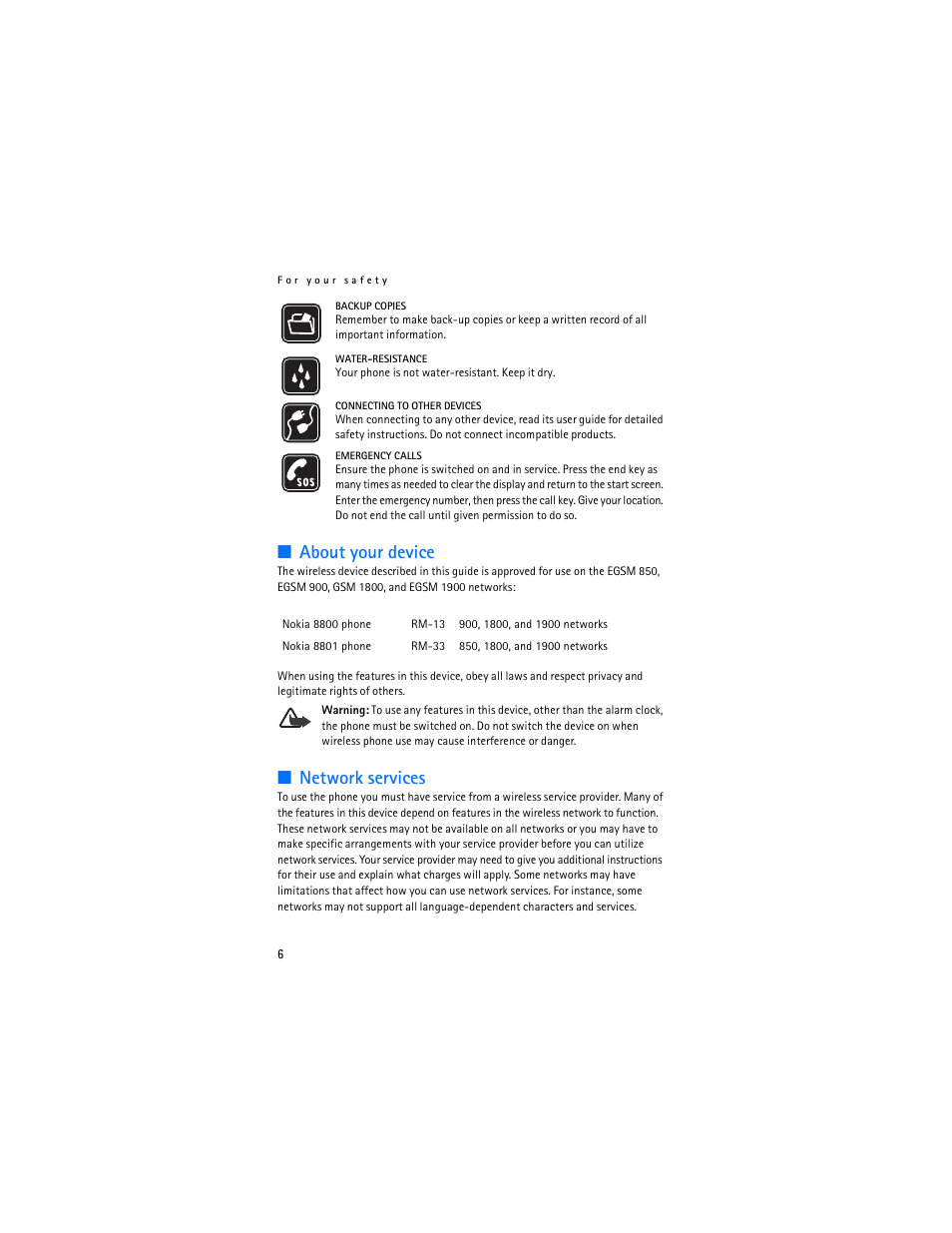 About your device, Network services | Nokia 8801 User Manual | Page 7 / 209