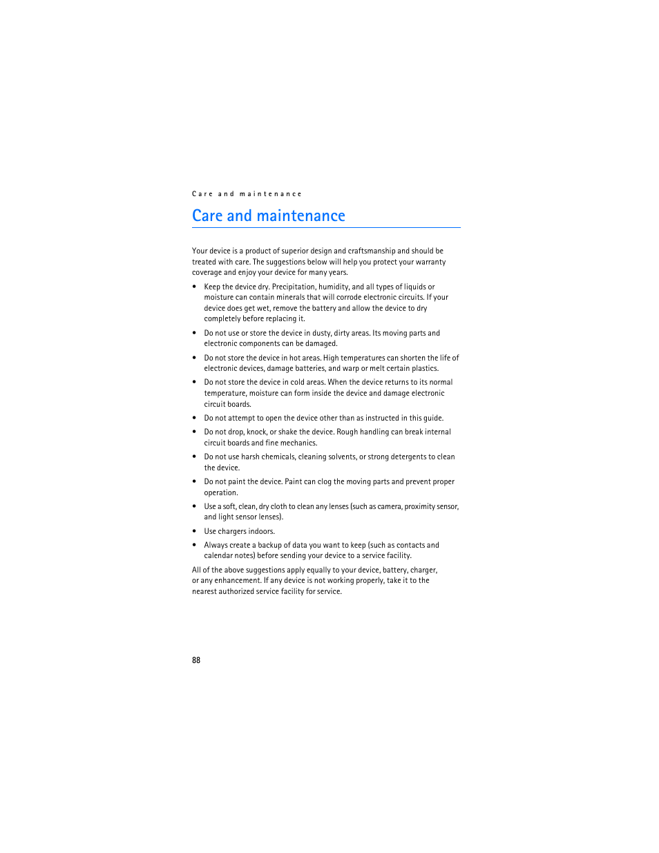 Care and maintenance | Nokia 8801 User Manual | Page 89 / 209