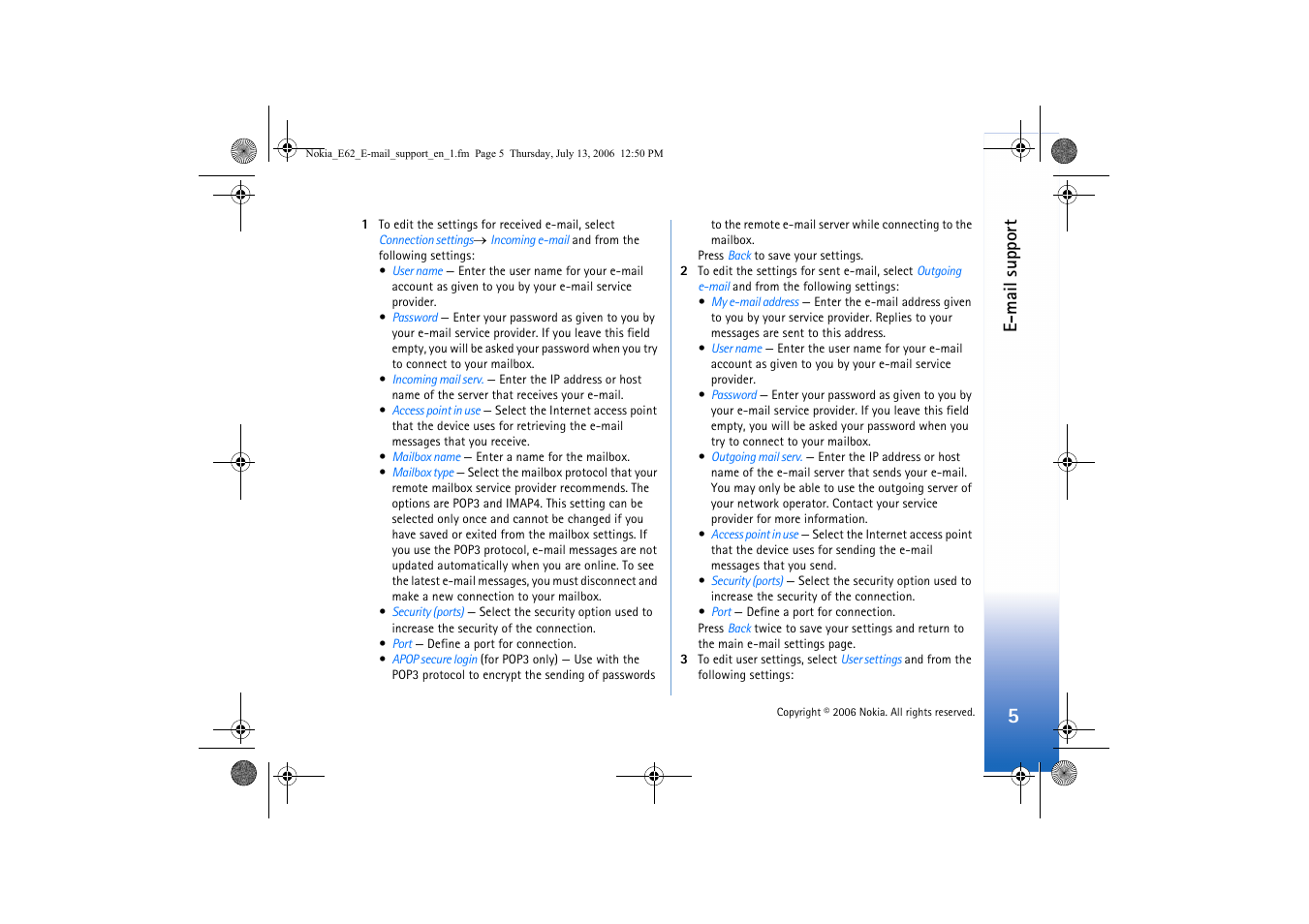 E-mail support | Nokia E62 User Manual | Page 5 / 7