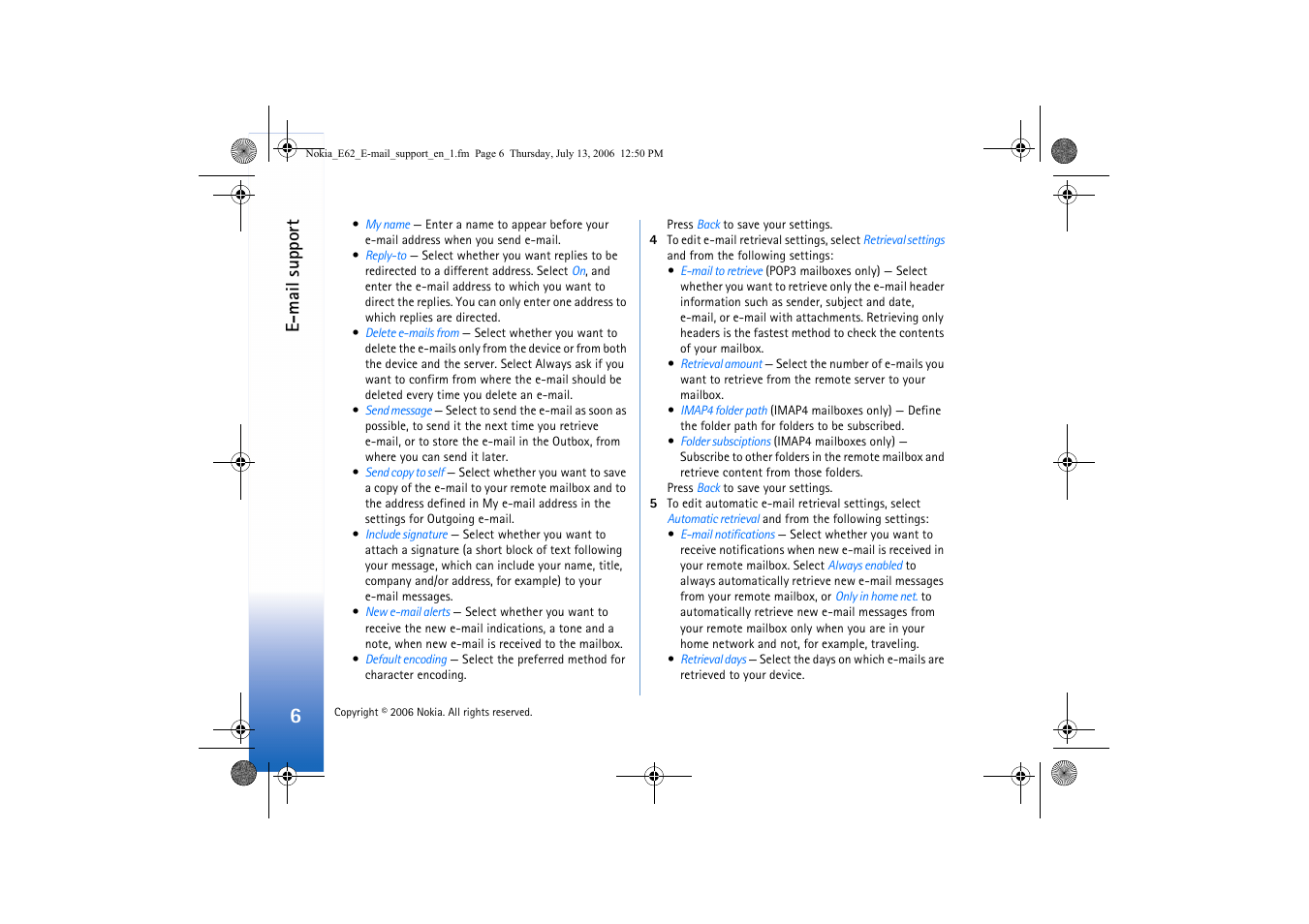 E-mail support | Nokia E62 User Manual | Page 6 / 7