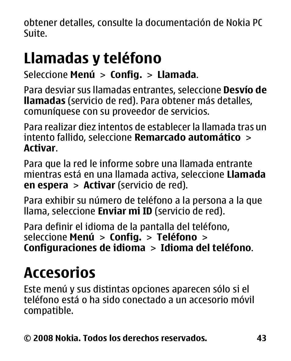 Llamadas y teléfono, Accesorios | Nokia 2680 slide User Manual | Page 111 / 144