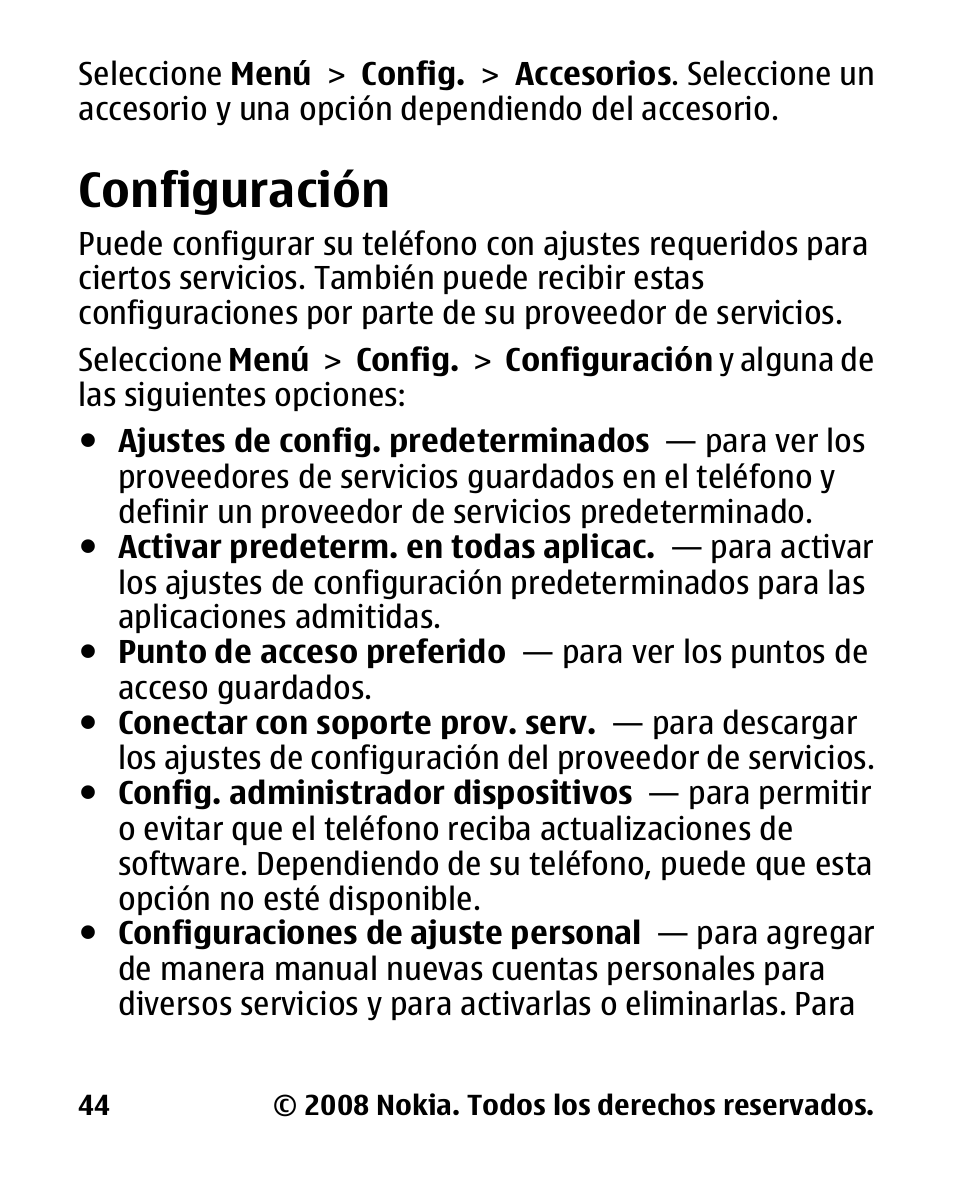 Configuración | Nokia 2680 slide User Manual | Page 112 / 144