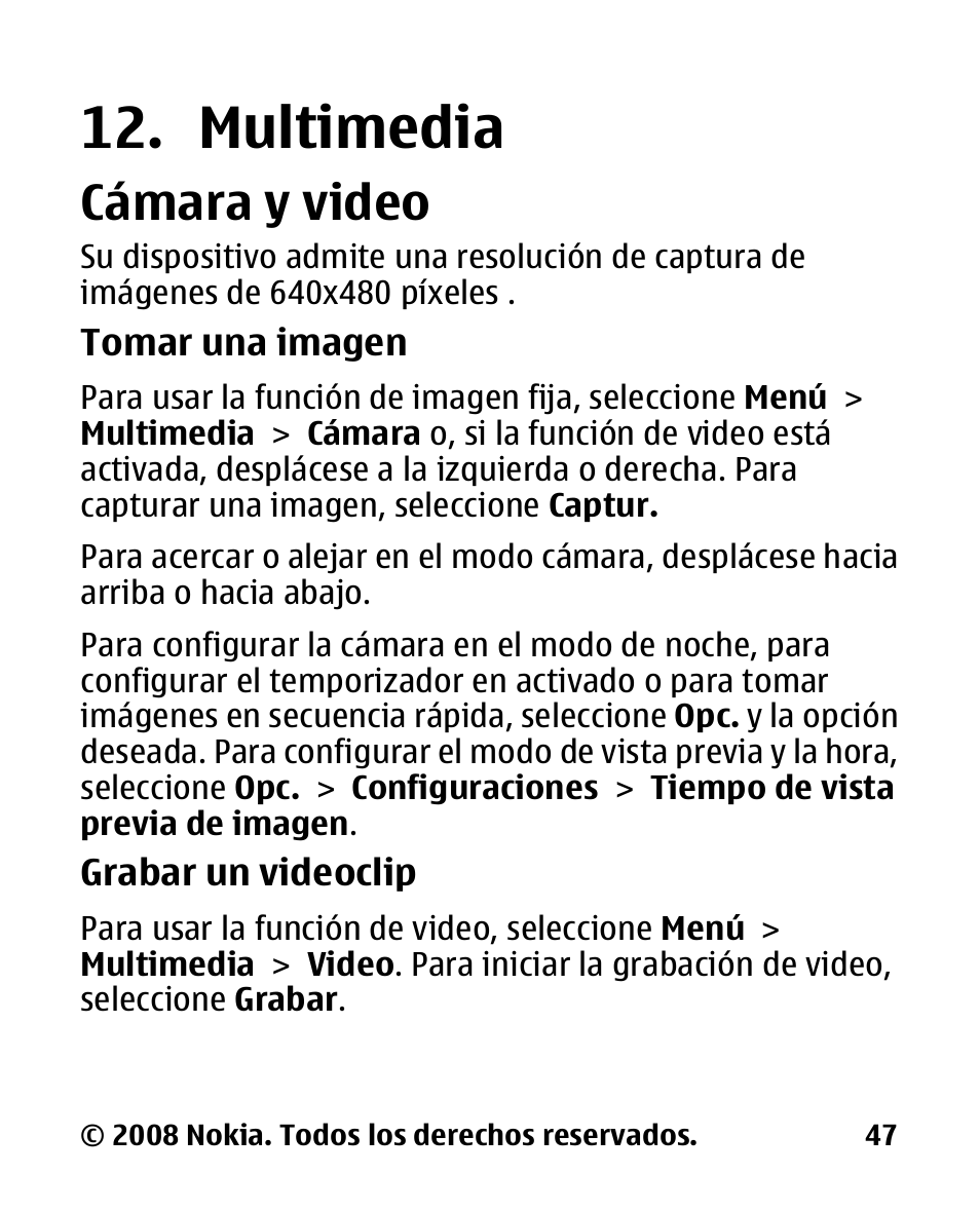 Multimedia, Cámara y video | Nokia 2680 slide User Manual | Page 115 / 144